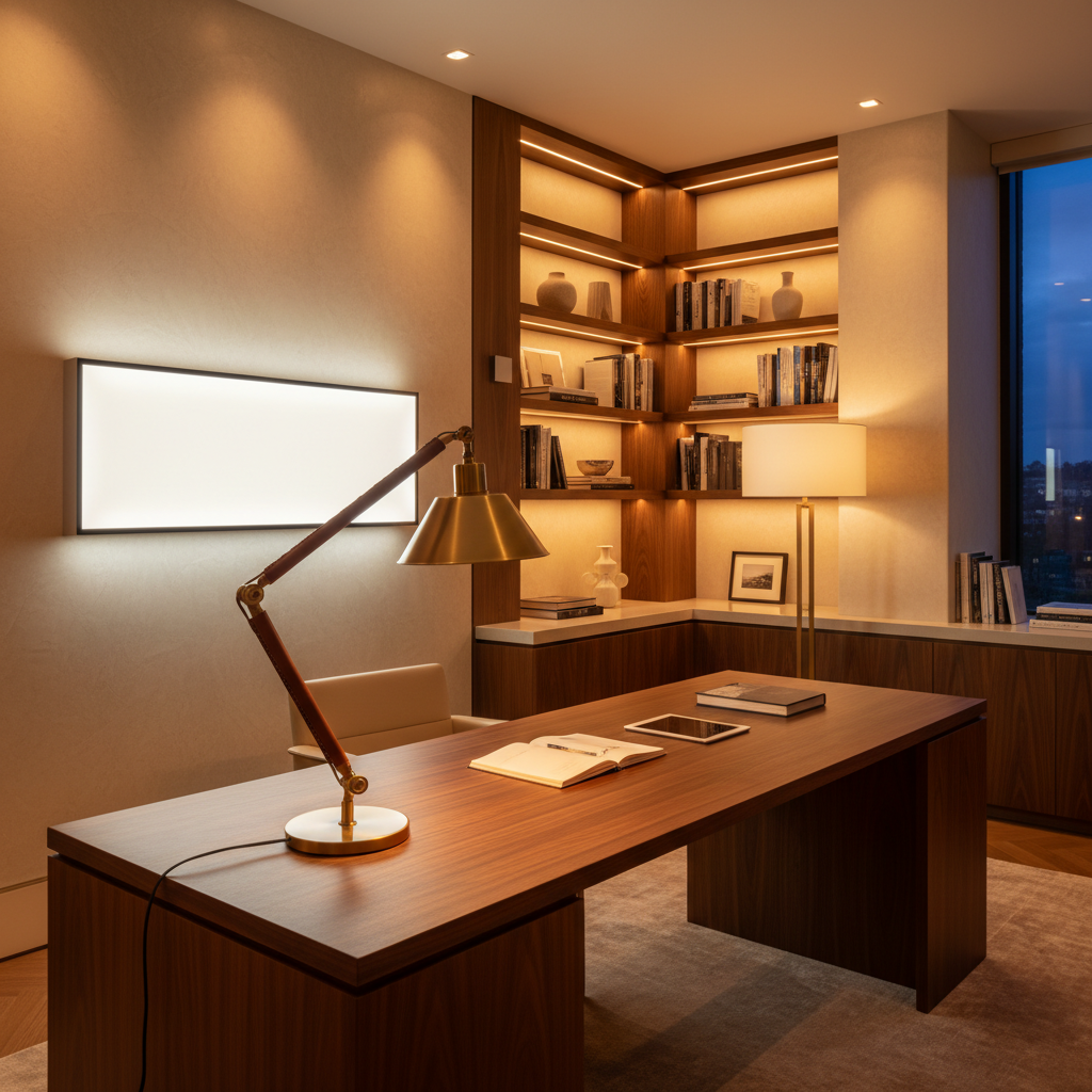 Premium home office lighting collection in sophisticated creative workspace