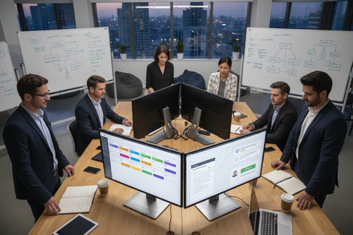 Team collaboration on social media content calendar