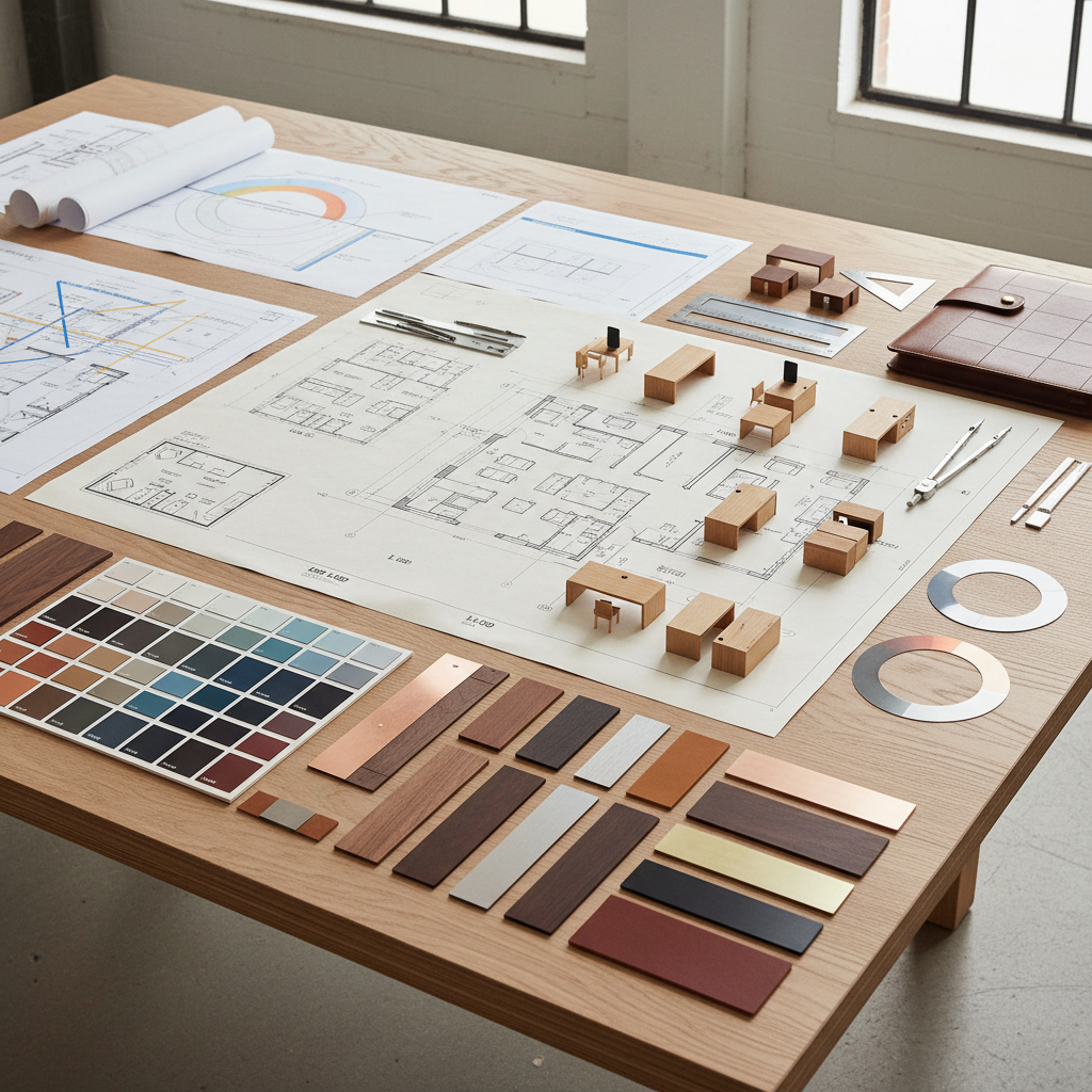 Complete workspace design collection displayed on modern design table