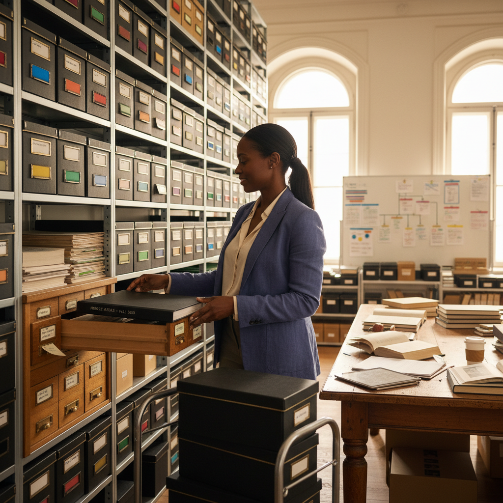 Production professional organizing project archives using the system