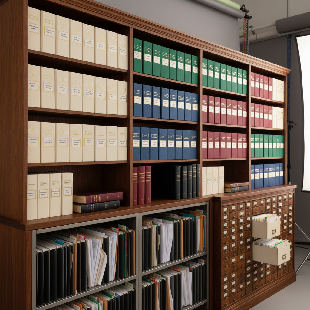 Comprehensive archival organization system on premium shelving
